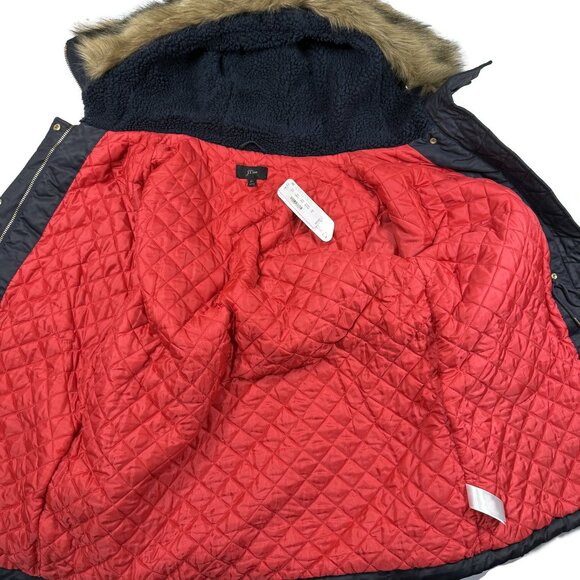 J Crew Perfect Winter Parka Womens XL Blue Eco-Friendly Primaloft Faux Fur Hood - Picture 10 of 16